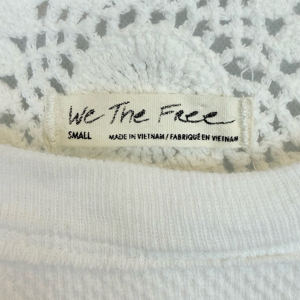 We The Free Luella Textured Waffle Knit Thermal White Crochet Top Shirt Ivory - Picture 8 of 12